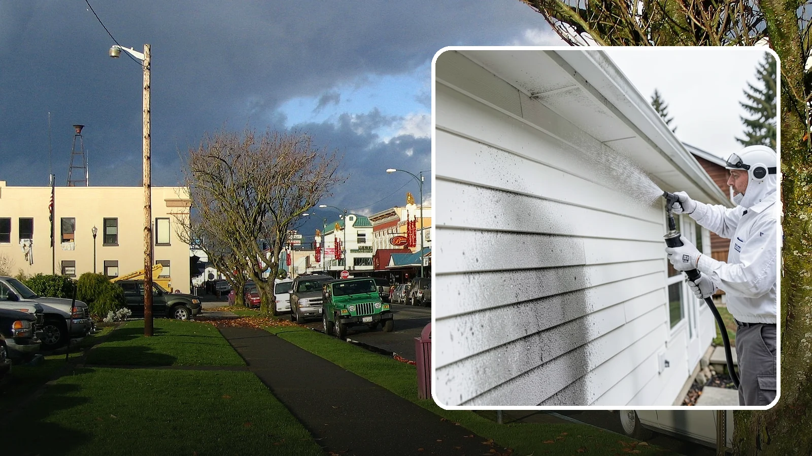 House Mildew Removal in Arlington, Snohomish County, WA - House mildew removal eliminates the fuzzy gray and black mildew that our humid, shaded climate spreads across siding and trim.