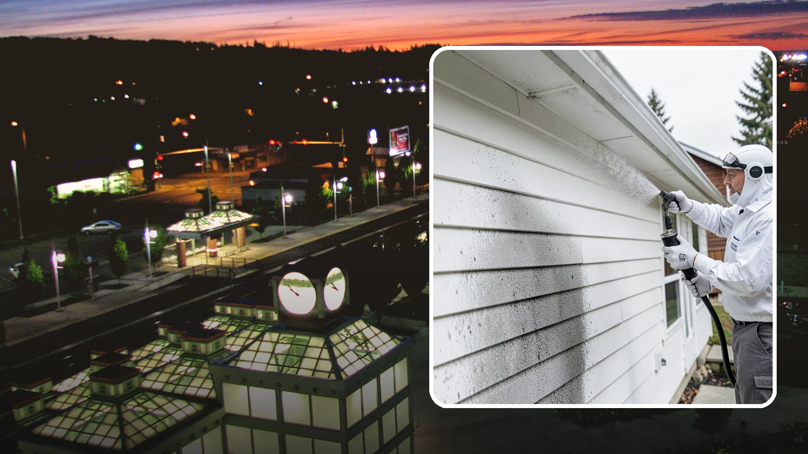 House Mildew Removal in Auburn, King County, WA - House mildew removal eliminates the fuzzy gray and black mildew that our humid, shaded climate spreads across siding and trim.