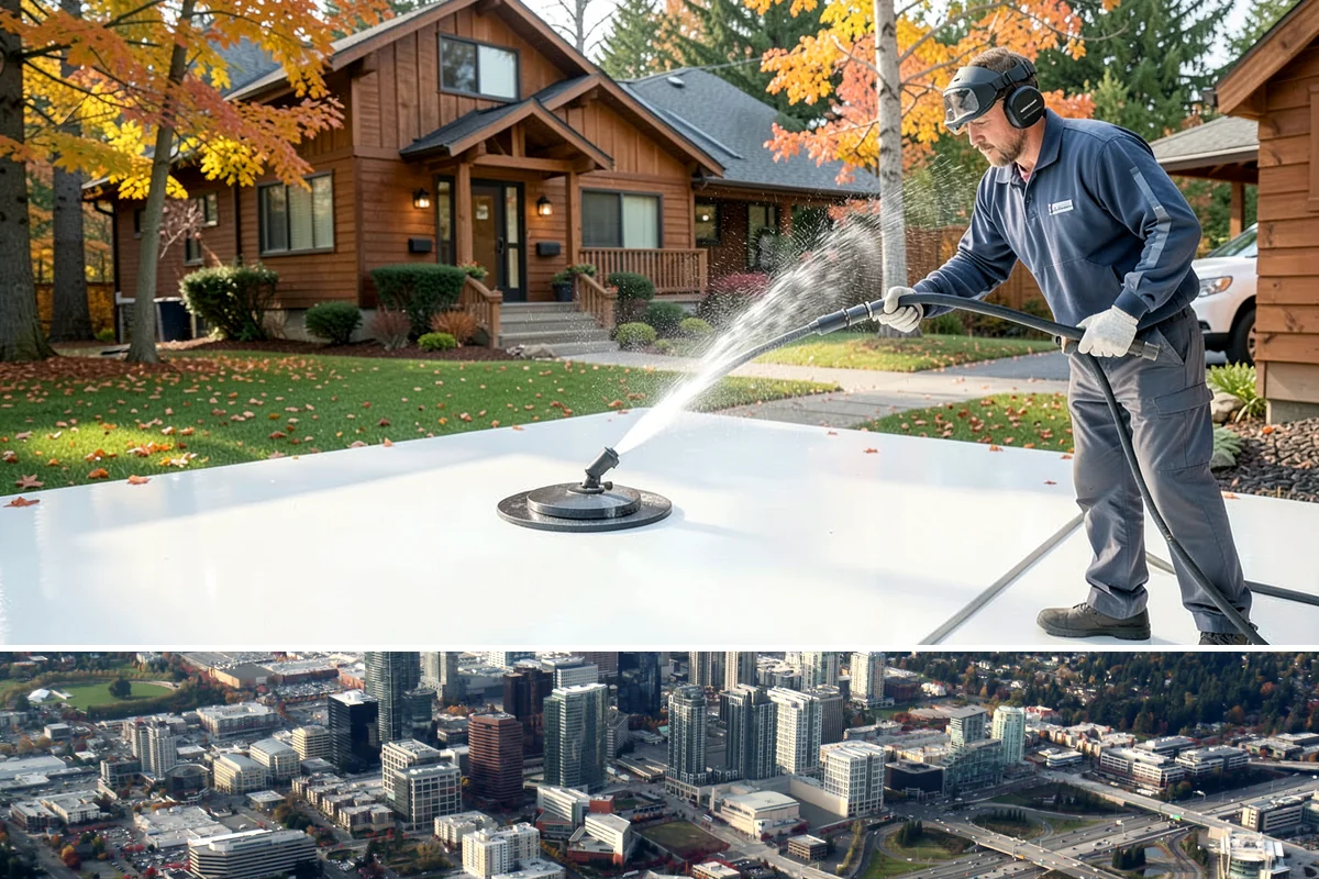 House Mildew Removal in Bellevue, King County, WA - Treat during dry summer days so the solution can dwell and dry before renewed moisture feeds regrowth.
