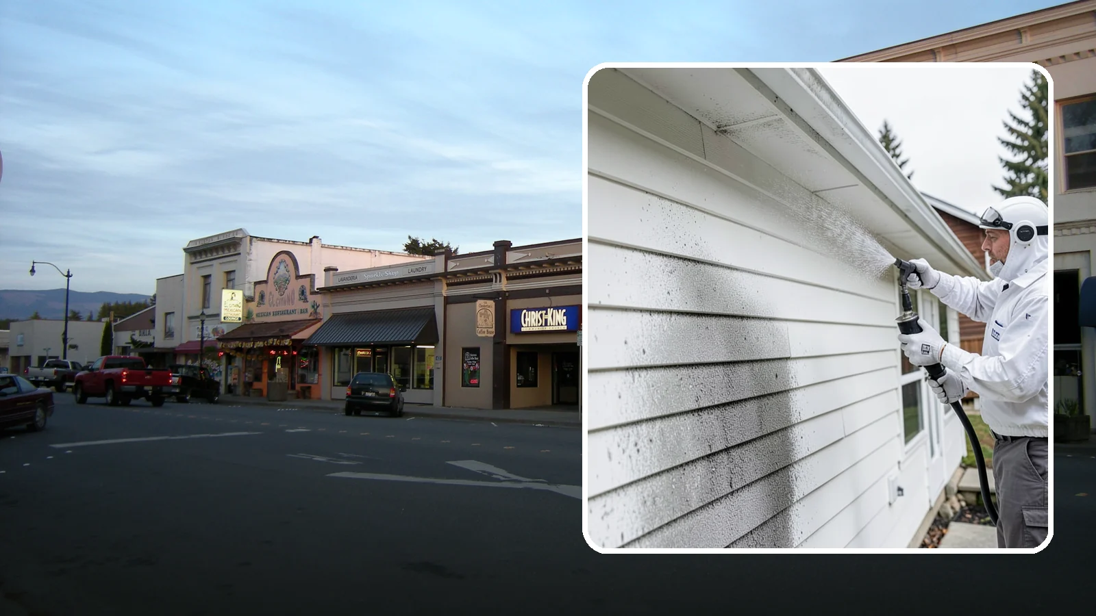 House Mildew Removal in Burlington, Skagit County, WA - House mildew removal eliminates the fuzzy gray and black mildew that our humid, shaded climate spreads across siding and trim.