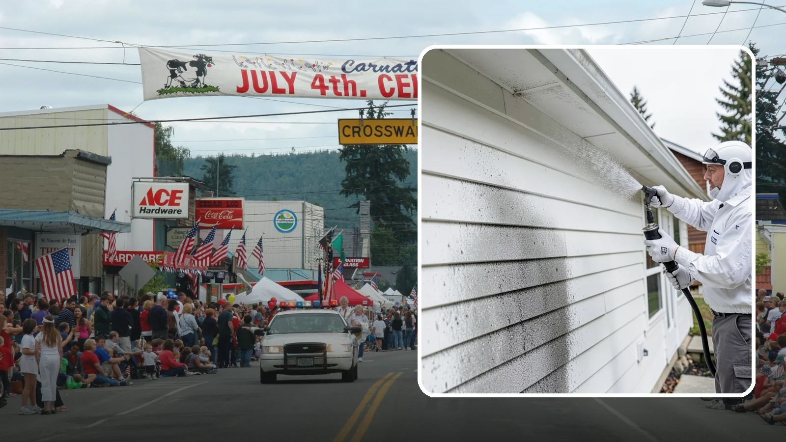 House Mildew Removal in Carnation, King County, WA - House mildew removal eliminates the fuzzy gray and black mildew that our humid, shaded climate spreads across siding and trim.