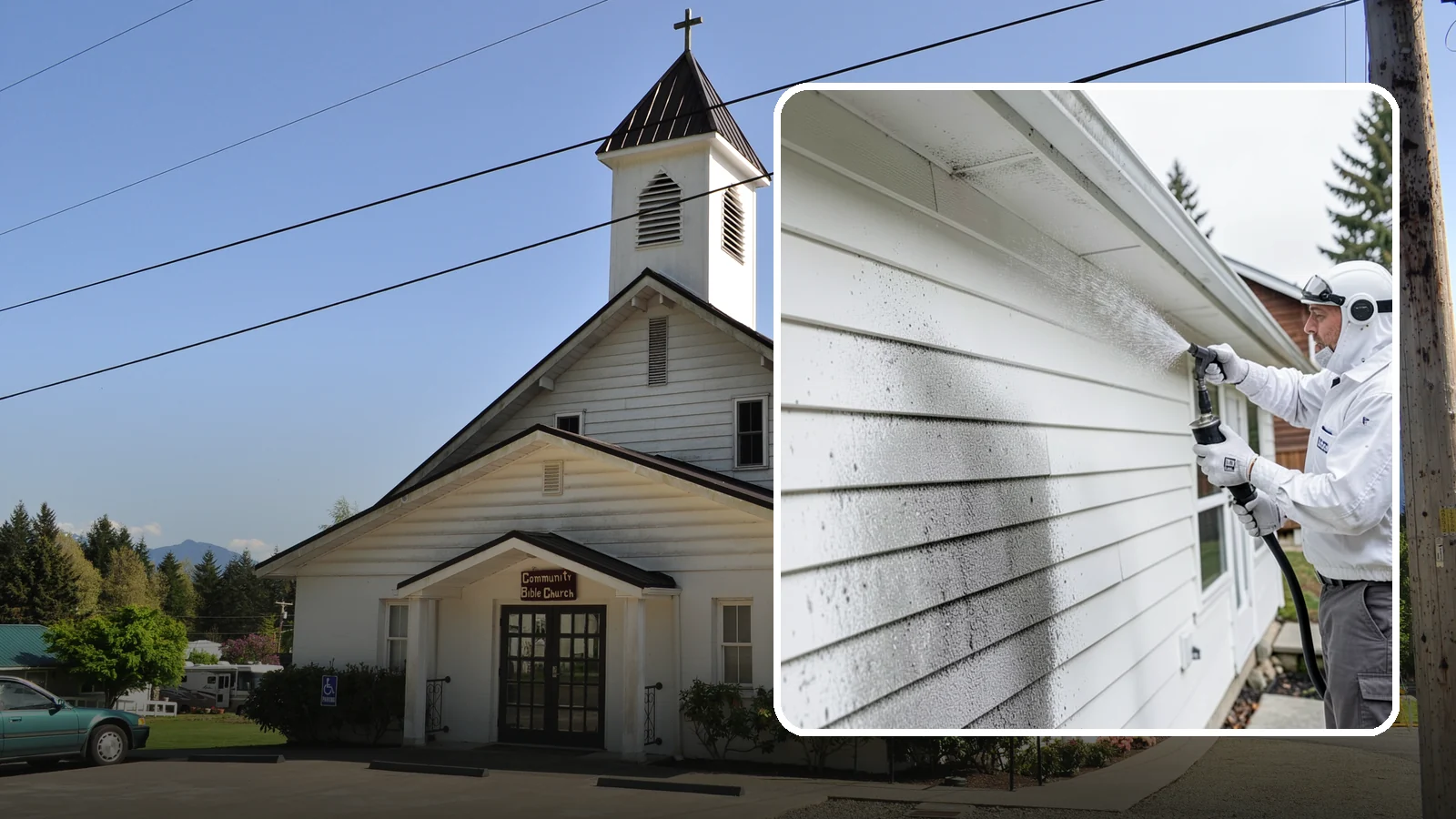 House Mildew Removal in Concrete, Skagit County, WA - House mildew removal eliminates the fuzzy gray and black mildew that our humid, shaded climate spreads across siding and trim.