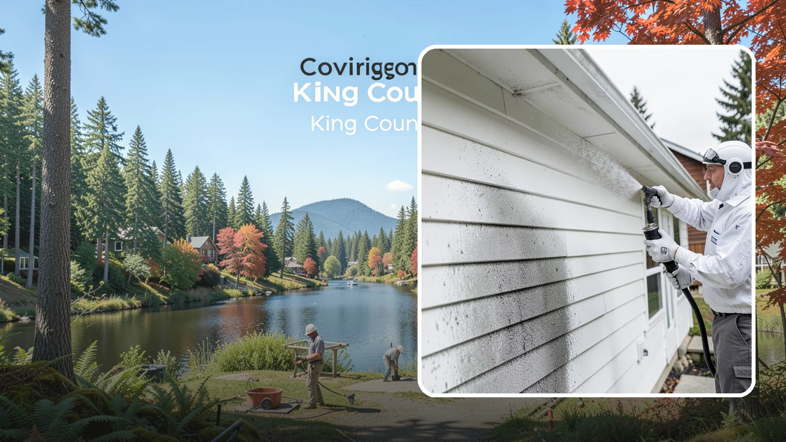 House Mildew Removal in Covington, King County, WA - House mildew removal eliminates the fuzzy gray and black mildew that our humid, shaded climate spreads across siding and trim.
