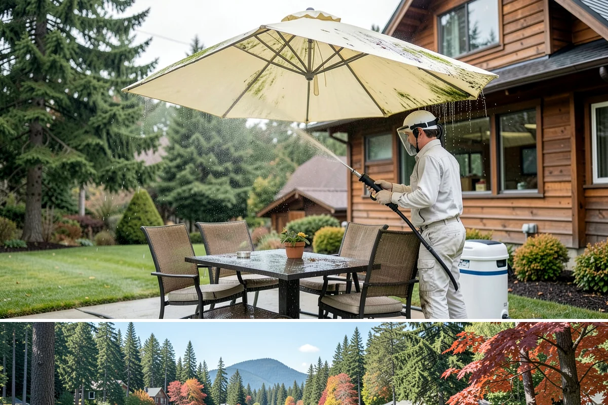 House Mildew Removal in Covington, King County, WA - Treat during dry summer days so the solution can dwell and dry before renewed moisture feeds regrowth.