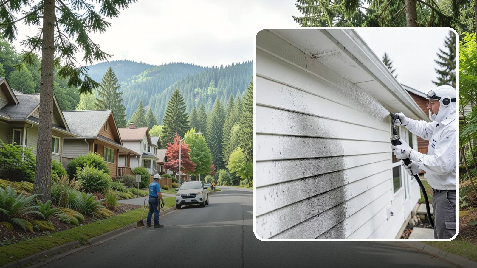 House Mildew Removal in Darrington, Snohomish County, WA - House mildew removal eliminates the fuzzy gray and black mildew that our humid, shaded climate spreads across siding and trim.