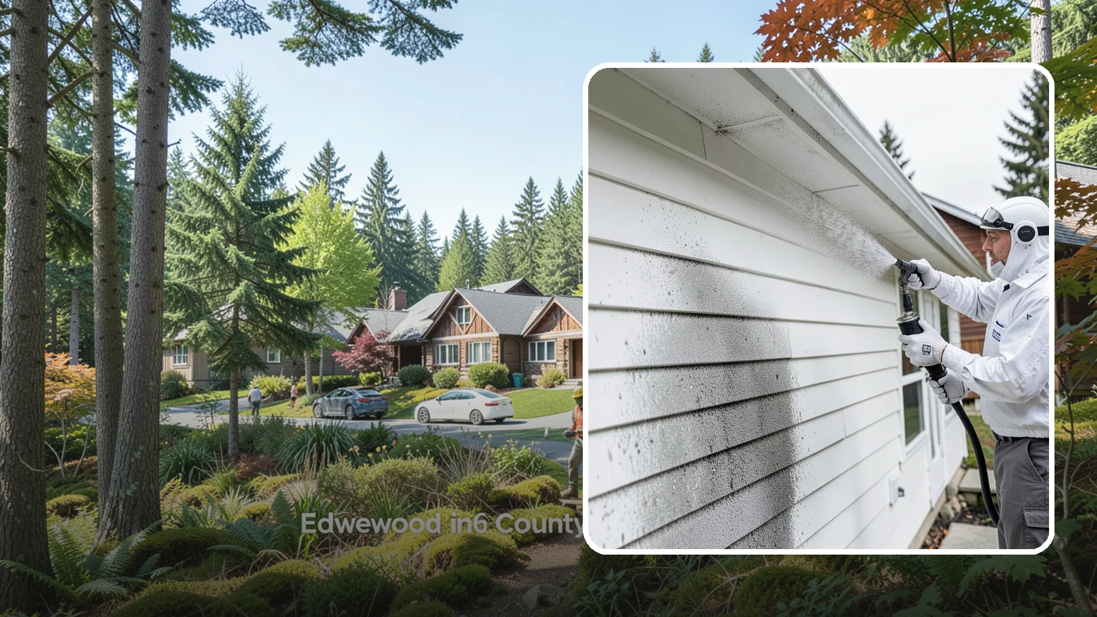 House Mildew Removal in Edgewood, Pierce County, WA - House mildew removal eliminates the fuzzy gray and black mildew that our humid, shaded climate spreads across siding and trim.