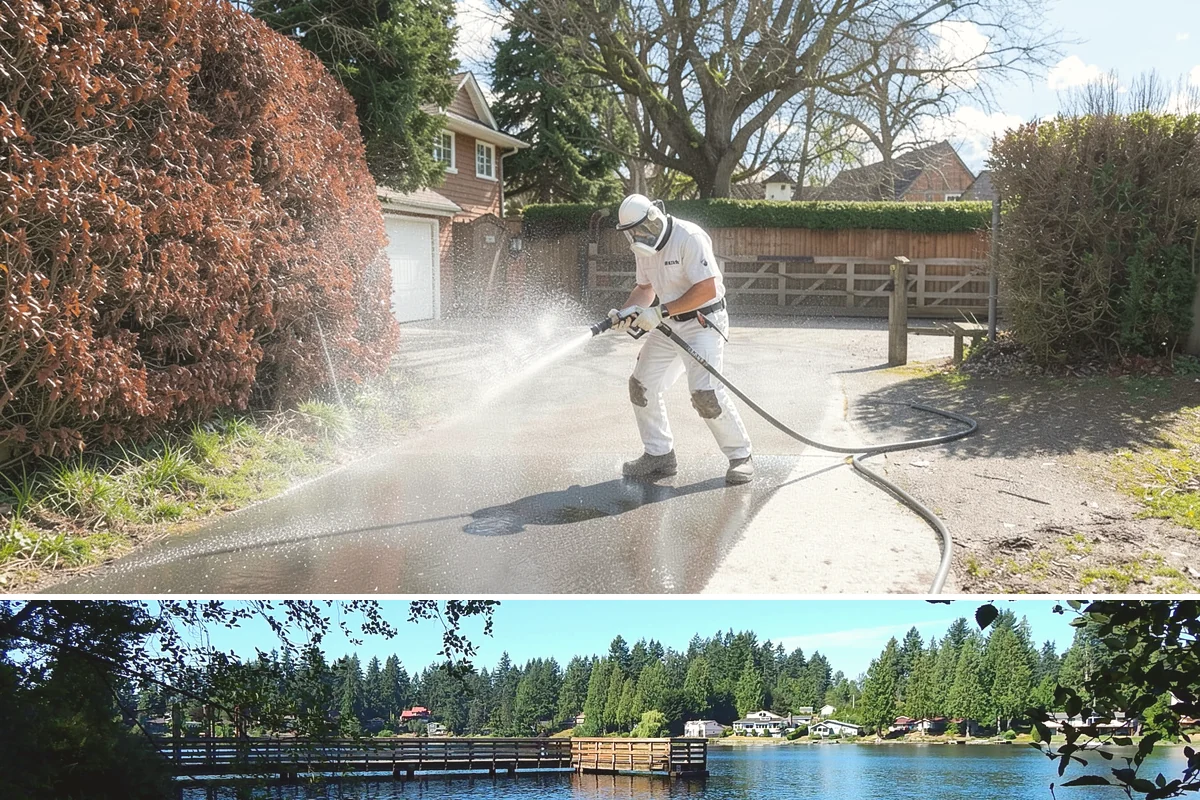 House Mildew Removal in Federal Way, King County, WA - Treat during dry summer days so the solution can dwell and dry before renewed moisture feeds regrowth.