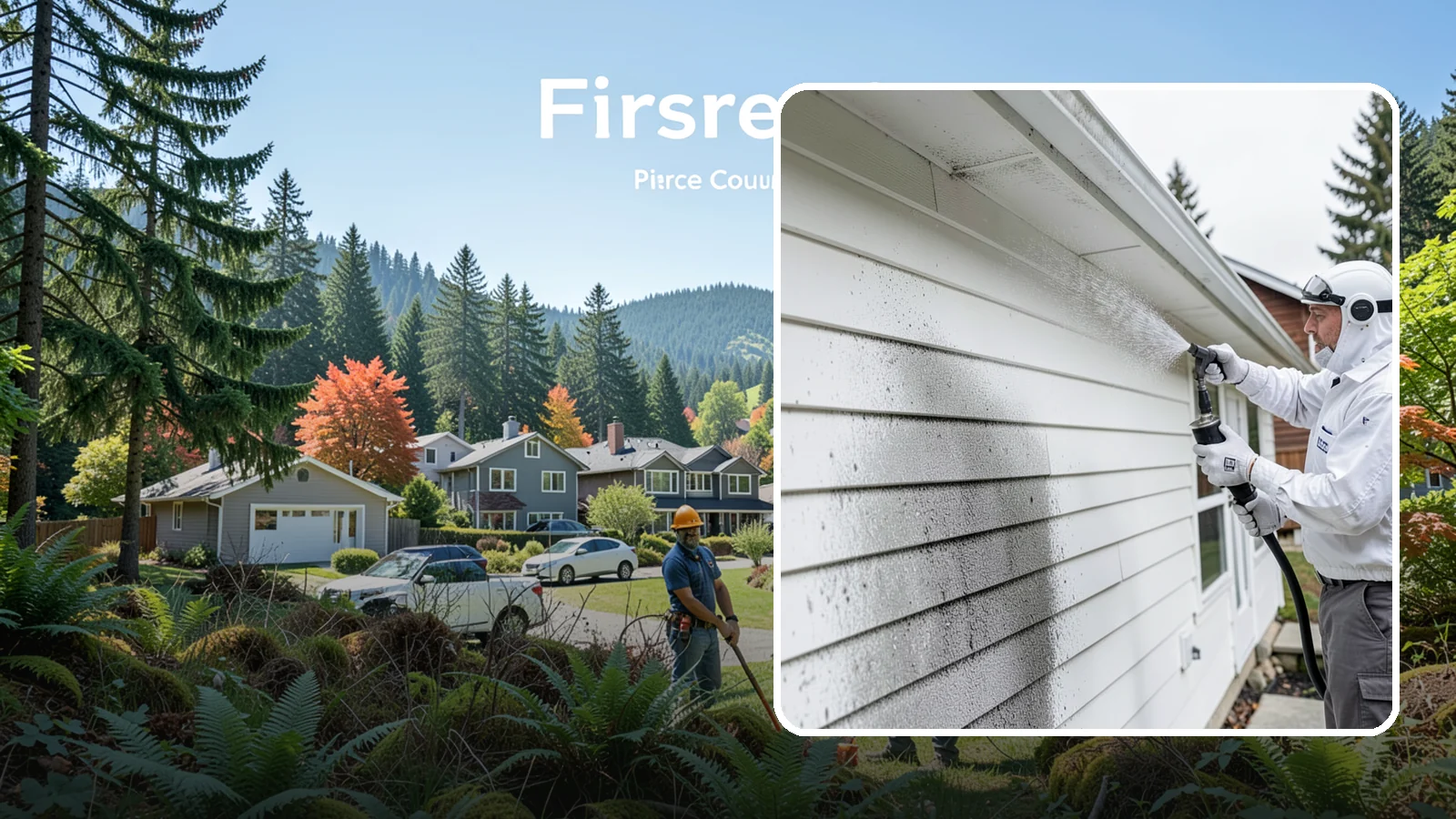 House Mildew Removal in Fircrest, Pierce County, WA - House mildew removal eliminates the fuzzy gray and black mildew that our humid, shaded climate spreads across siding and trim.