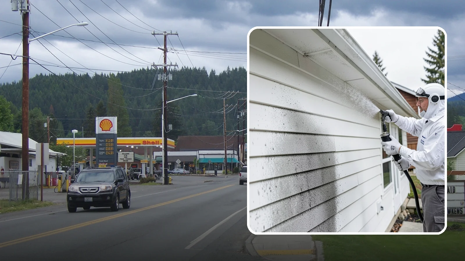 House Mildew Removal in Granite Falls, Snohomish County, WA - House mildew removal eliminates the fuzzy gray and black mildew that our humid, shaded climate spreads across siding and trim.