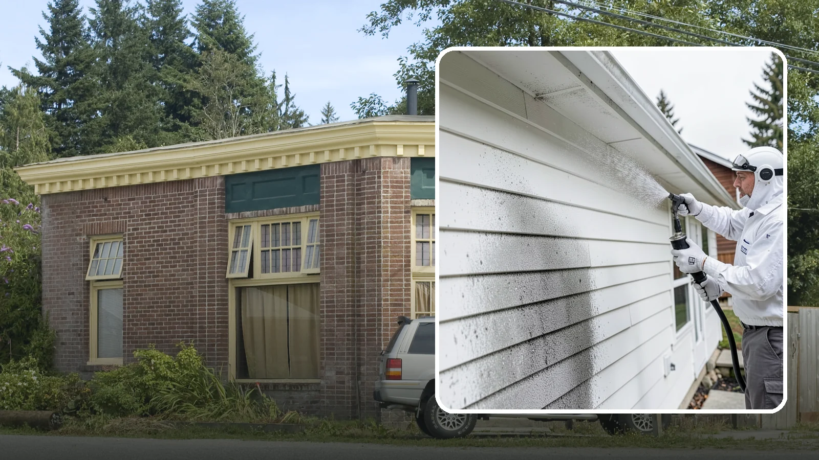 House Mildew Removal in Hamilton, Skagit County, WA - House mildew removal eliminates the fuzzy gray and black mildew that our humid, shaded climate spreads across siding and trim.