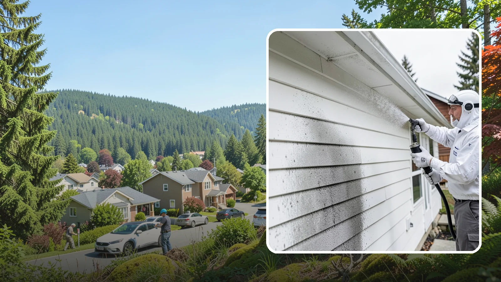 House Mildew Removal in Index, Snohomish County, WA - House mildew removal eliminates the fuzzy gray and black mildew that our humid, shaded climate spreads across siding and trim.