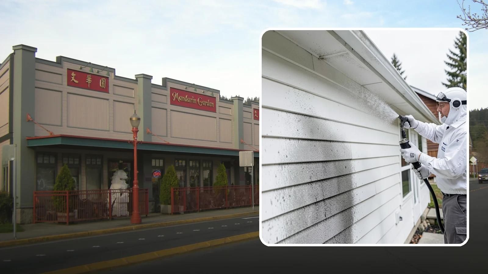 House Mildew Removal in Issaquah, King County, WA - House mildew removal eliminates the fuzzy gray and black mildew that our humid, shaded climate spreads across siding and trim.