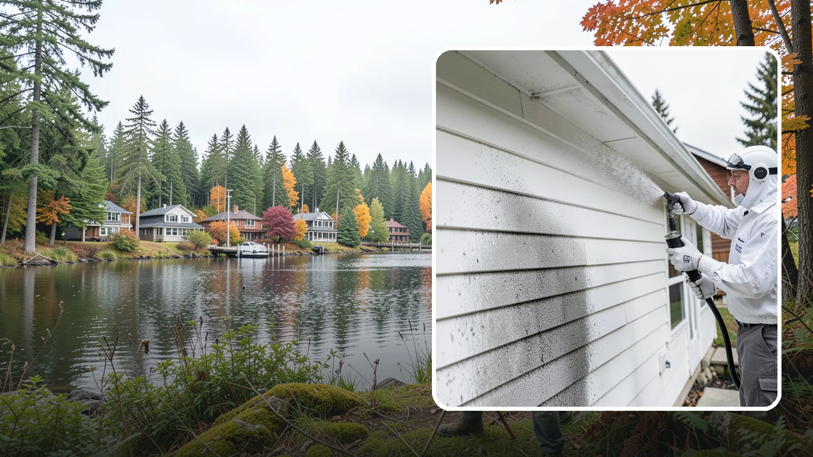 House Mildew Removal in La Conner, Skagit County, WA - House mildew removal eliminates the fuzzy gray and black mildew that our humid, shaded climate spreads across siding and trim.