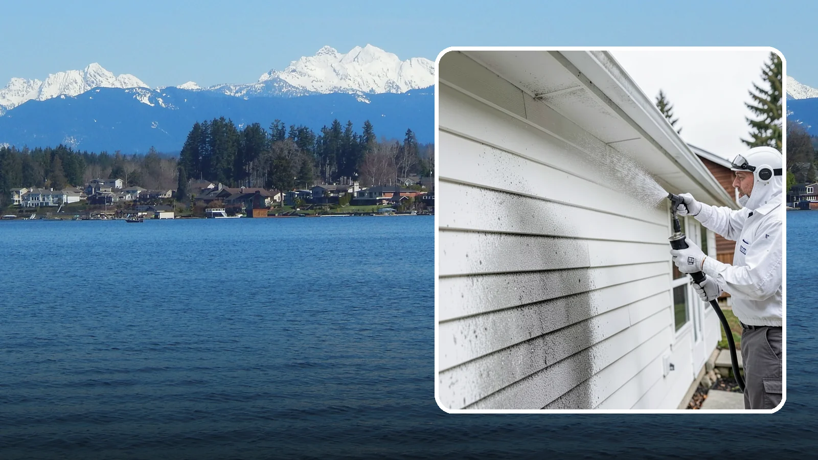 House Mildew Removal in Lake Stevens, Snohomish County, WA - House mildew removal eliminates the fuzzy gray and black mildew that our humid, shaded climate spreads across siding and trim.