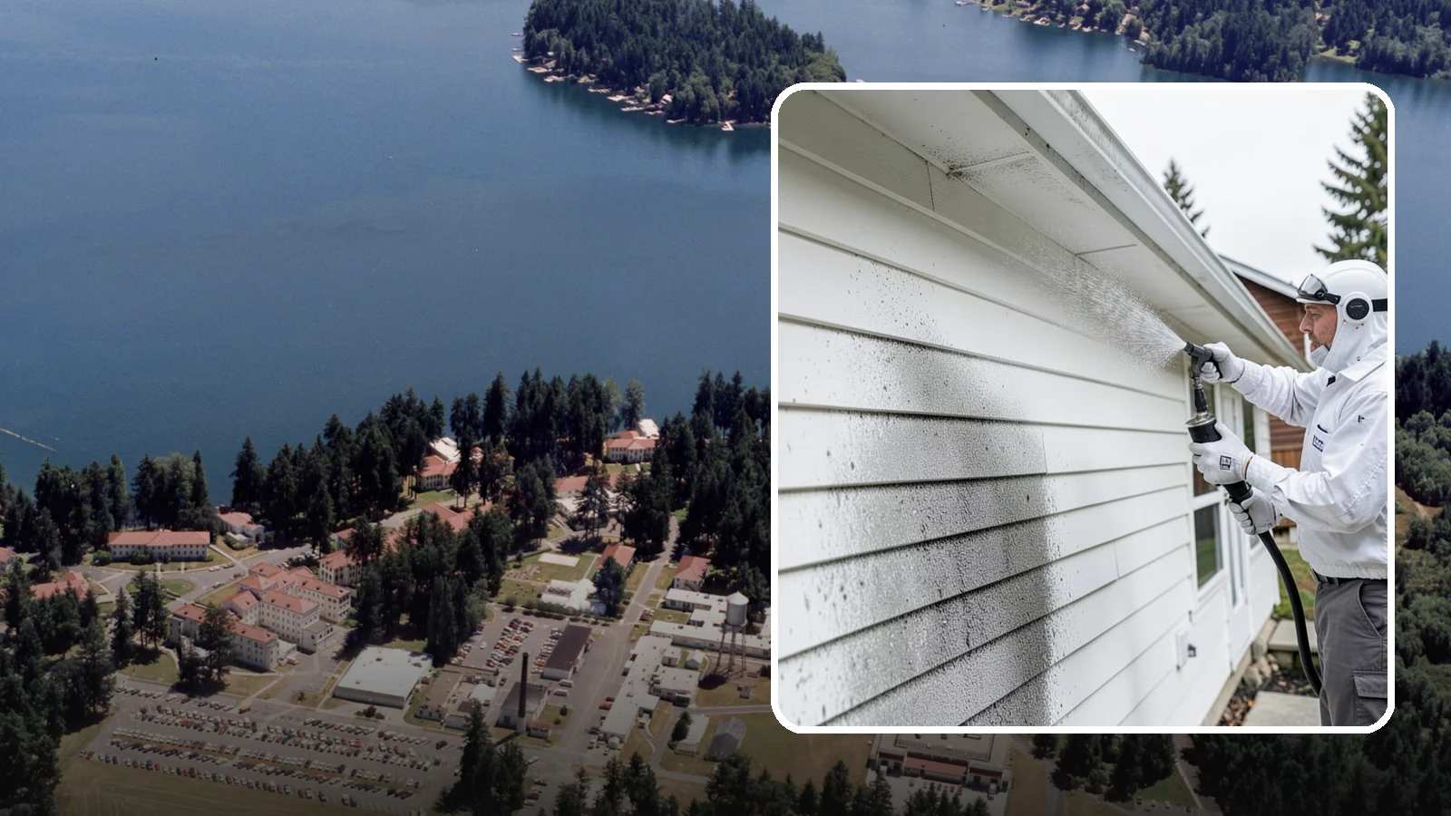 House Mildew Removal in Lakewood, Pierce County, WA - House mildew removal eliminates the fuzzy gray and black mildew that our humid, shaded climate spreads across siding and trim.