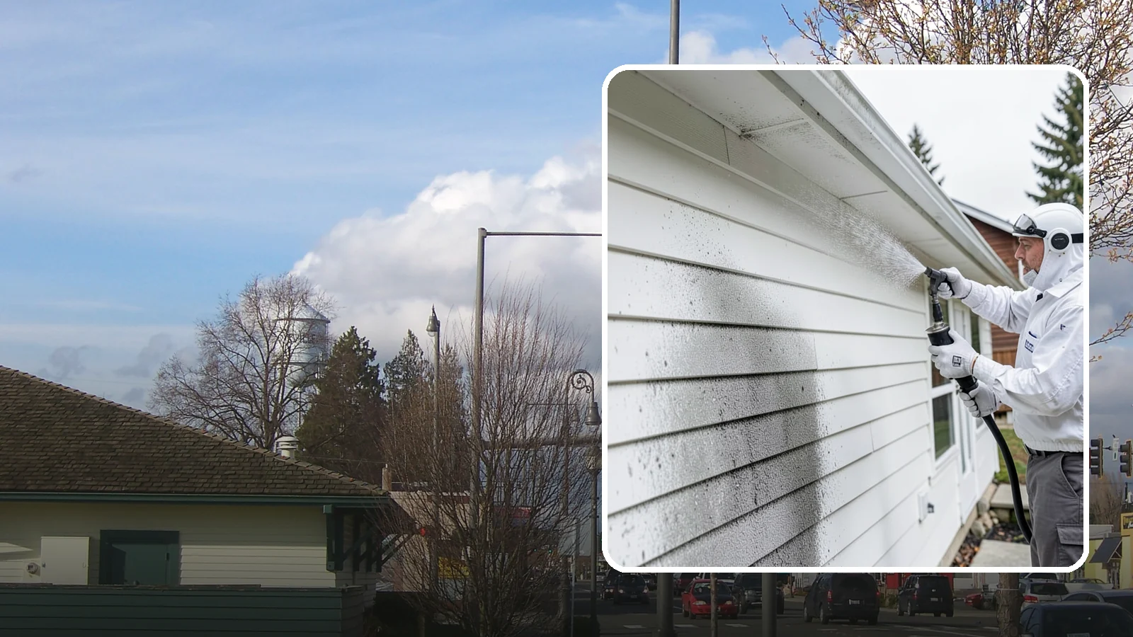 House Mildew Removal in Marysville, Snohomish County, WA - House mildew removal eliminates the fuzzy gray and black mildew that our humid, shaded climate spreads across siding and trim.