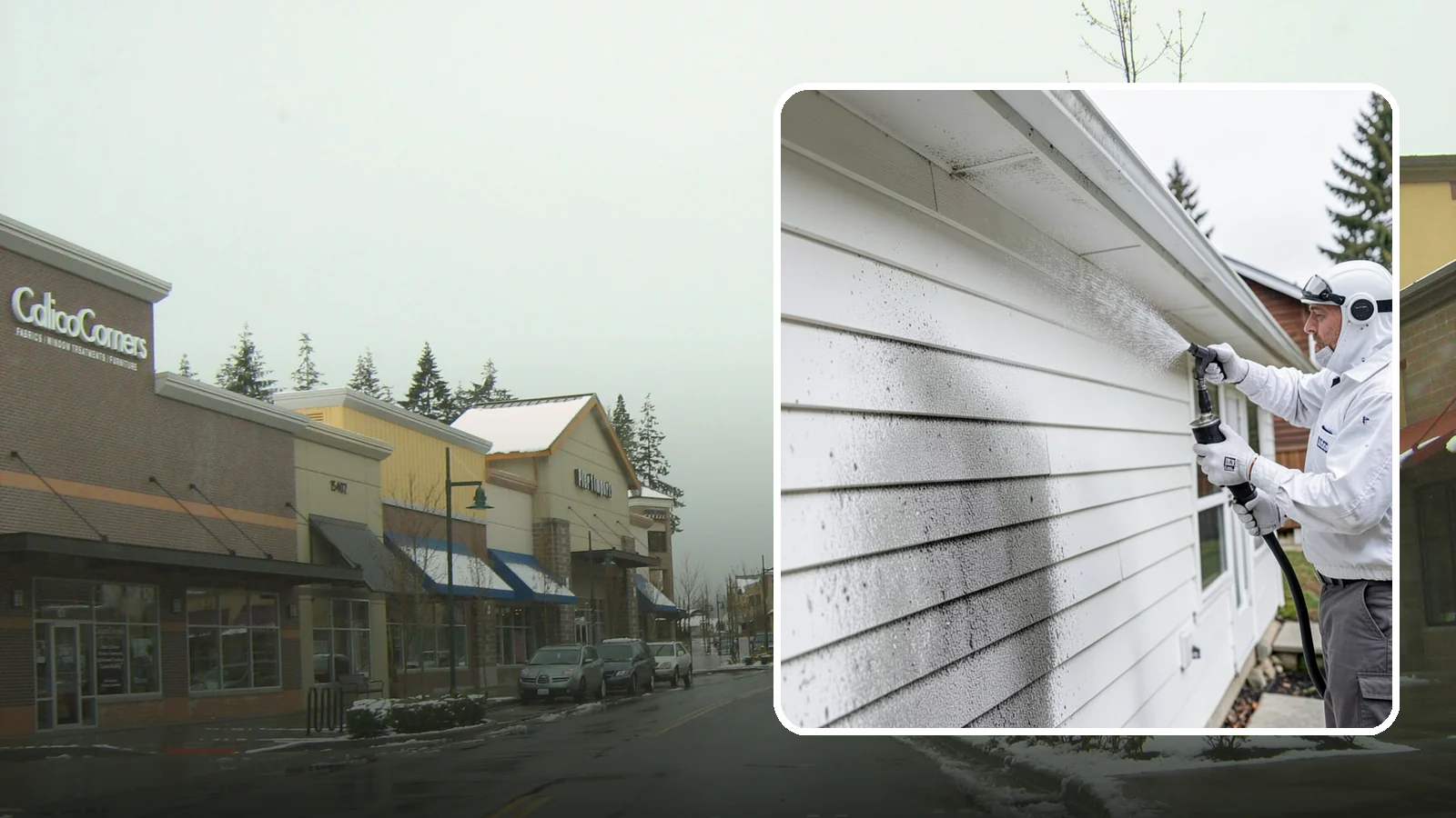 House Mildew Removal in Mill Creek, Snohomish County, WA - House mildew removal eliminates the fuzzy gray and black mildew that our humid, shaded climate spreads across siding and trim.