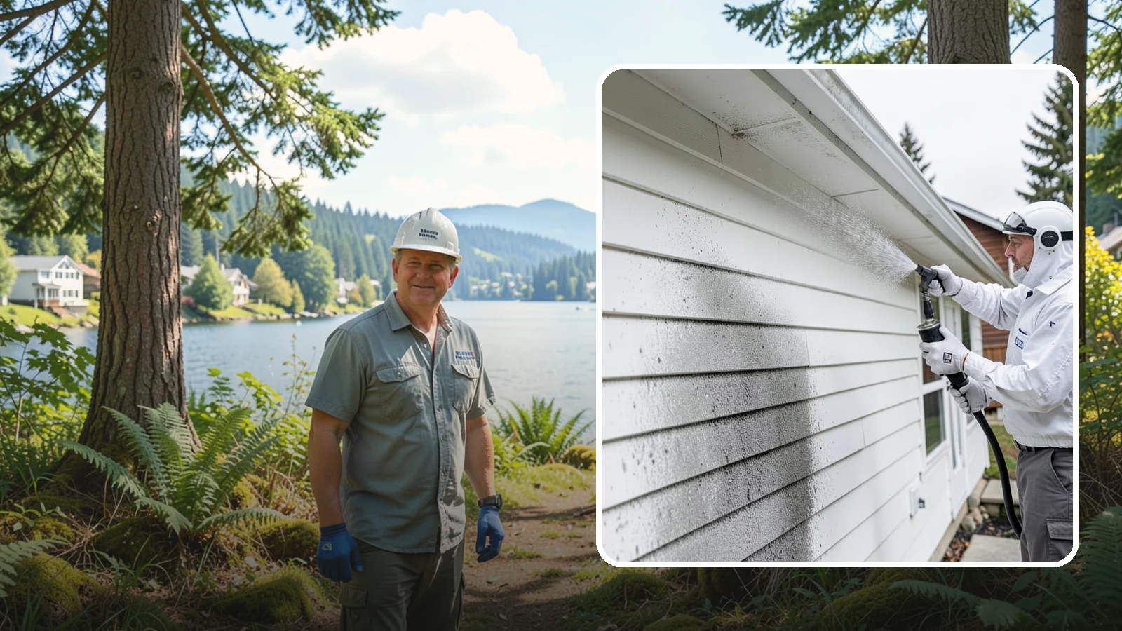 House Mildew Removal in Milton, King County, WA - House mildew removal eliminates the fuzzy gray and black mildew that our humid, shaded climate spreads across siding and trim.