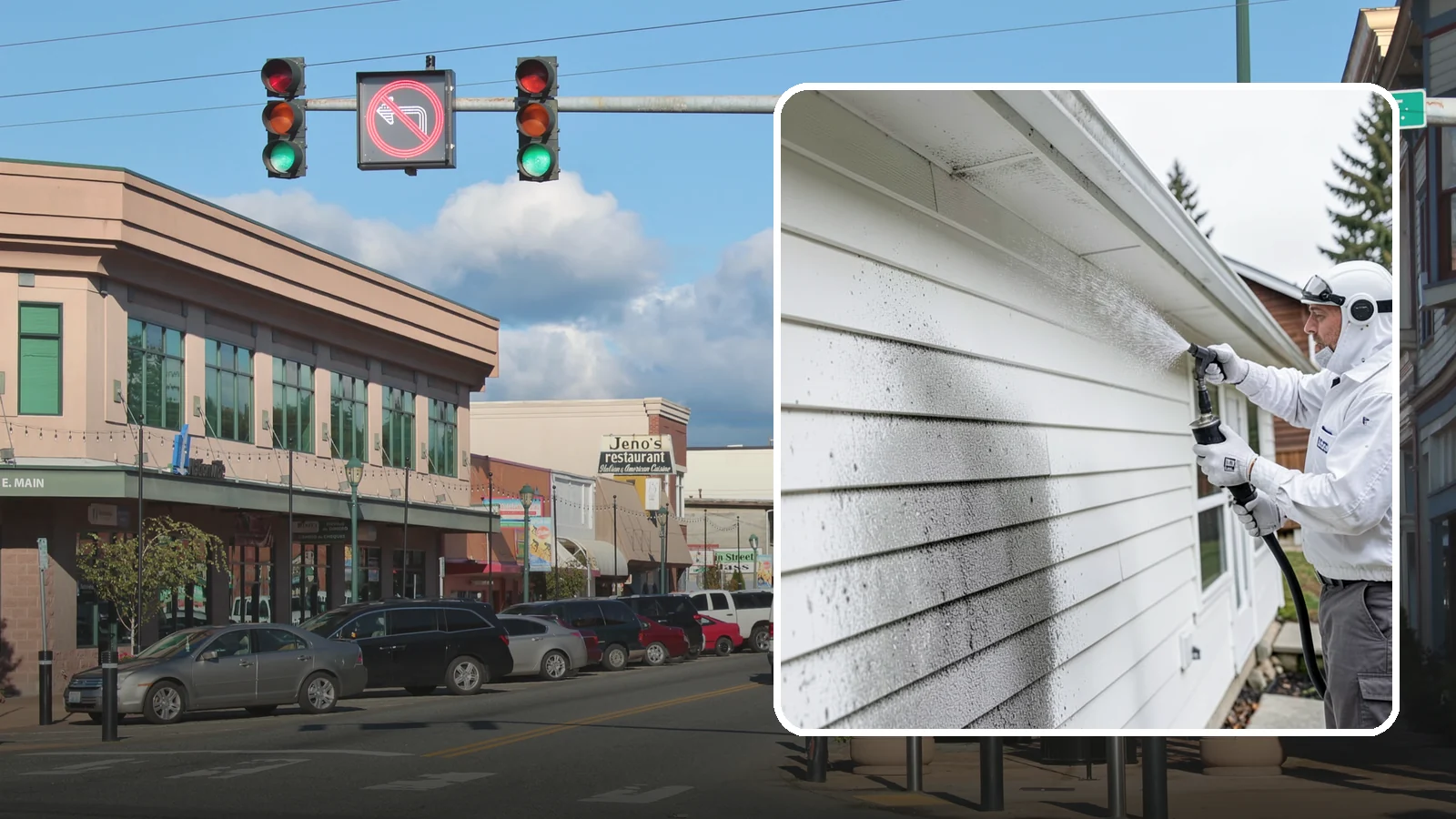 House Mildew Removal in Monroe, Snohomish County, WA - House mildew removal eliminates the fuzzy gray and black mildew that our humid, shaded climate spreads across siding and trim.