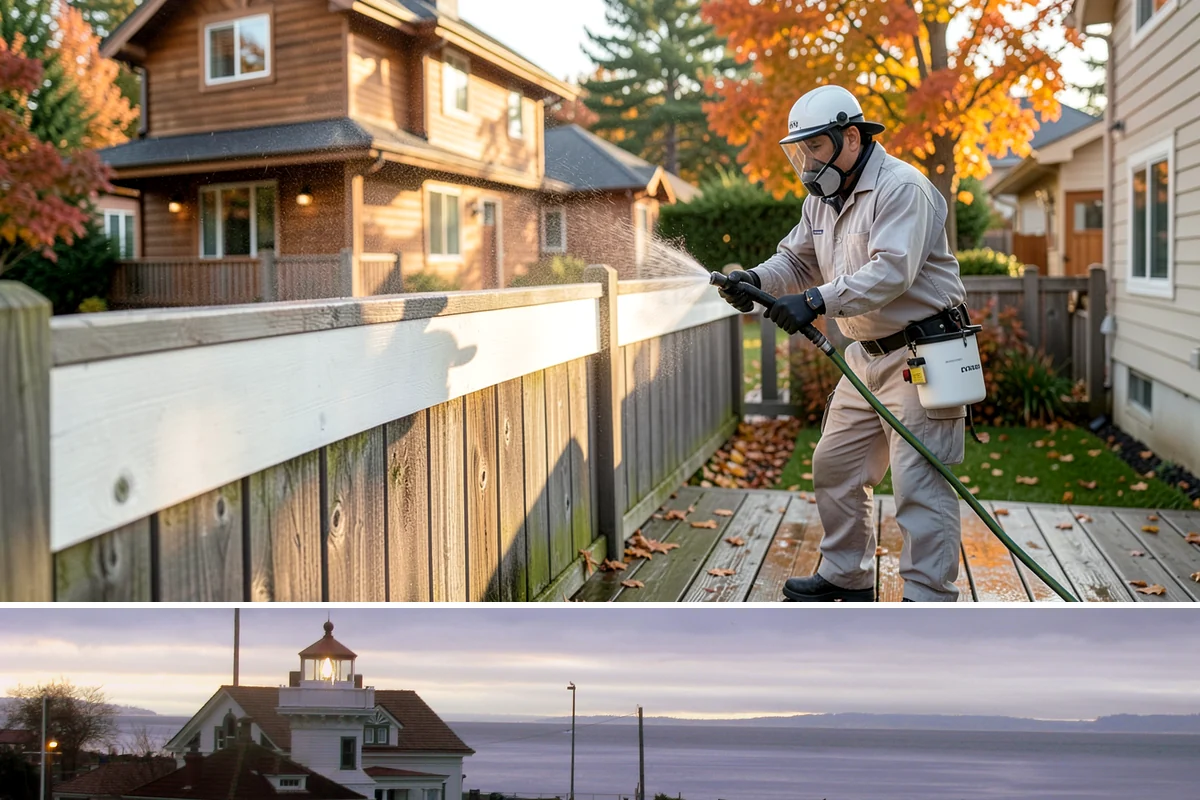 House Mildew Removal in Mukilteo, Snohomish County, WA - Treat during dry summer days so the solution can dwell and dry before renewed moisture feeds regrowth.