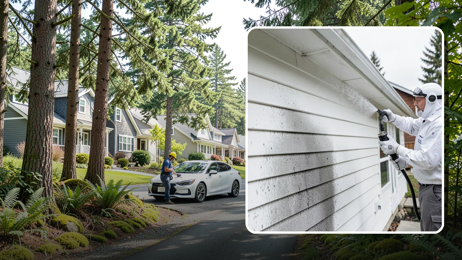 House Mildew Removal in Normandy Park, King County, WA - House mildew removal eliminates the fuzzy gray and black mildew that our humid, shaded climate spreads across siding and trim.