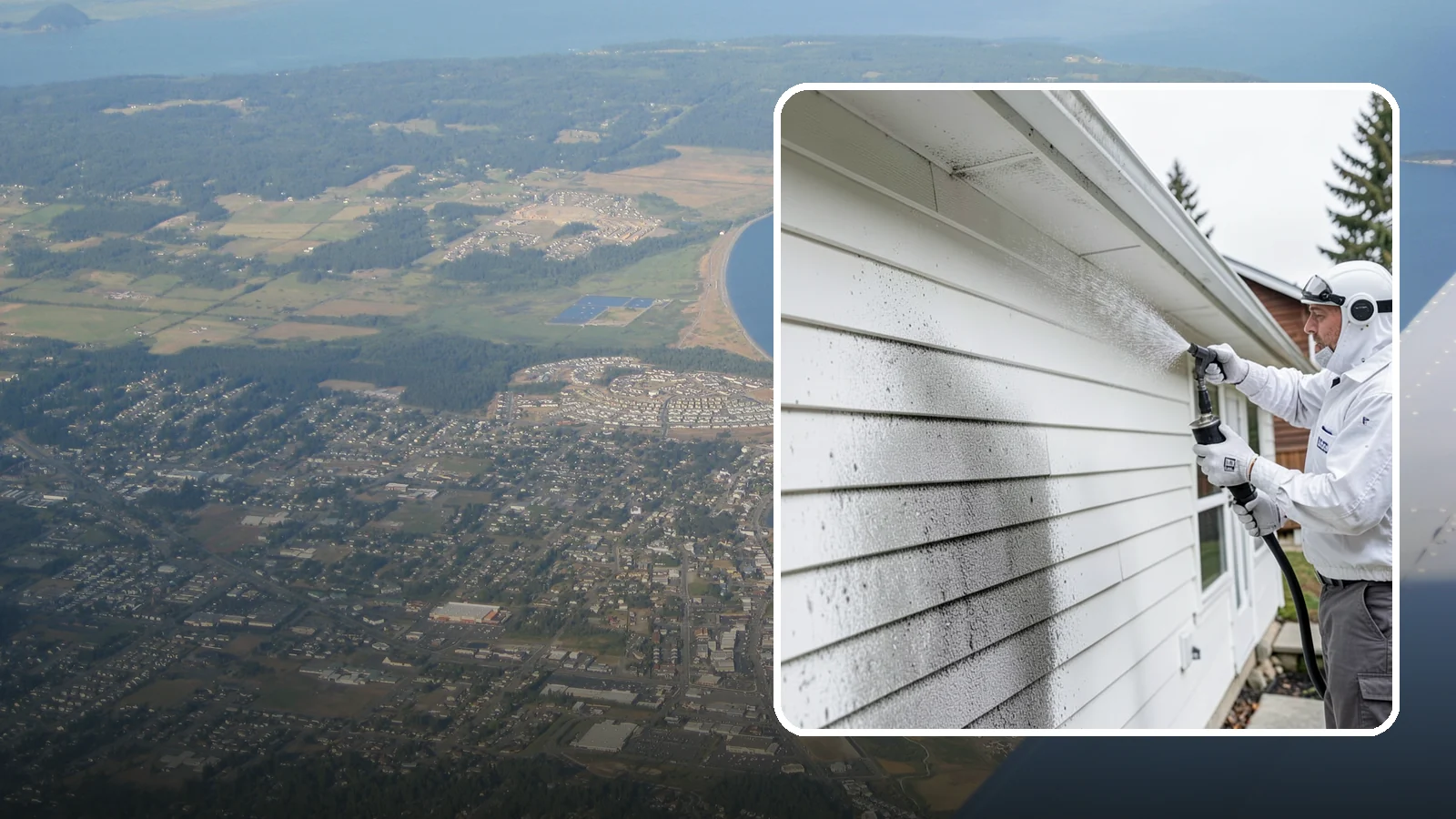 House Mildew Removal in Oak Harbor, Island County, WA - House mildew removal eliminates the fuzzy gray and black mildew that our humid, shaded climate spreads across siding and trim.