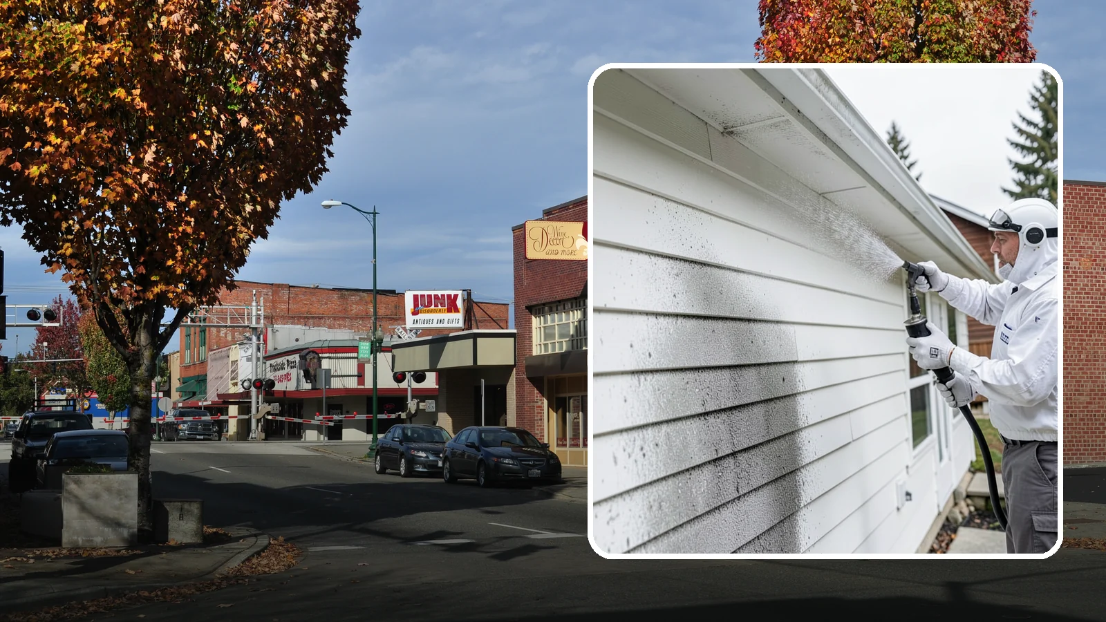 House Mildew Removal in Puyallup, Pierce County, WA - House mildew removal eliminates the fuzzy gray and black mildew that our humid, shaded climate spreads across siding and trim.