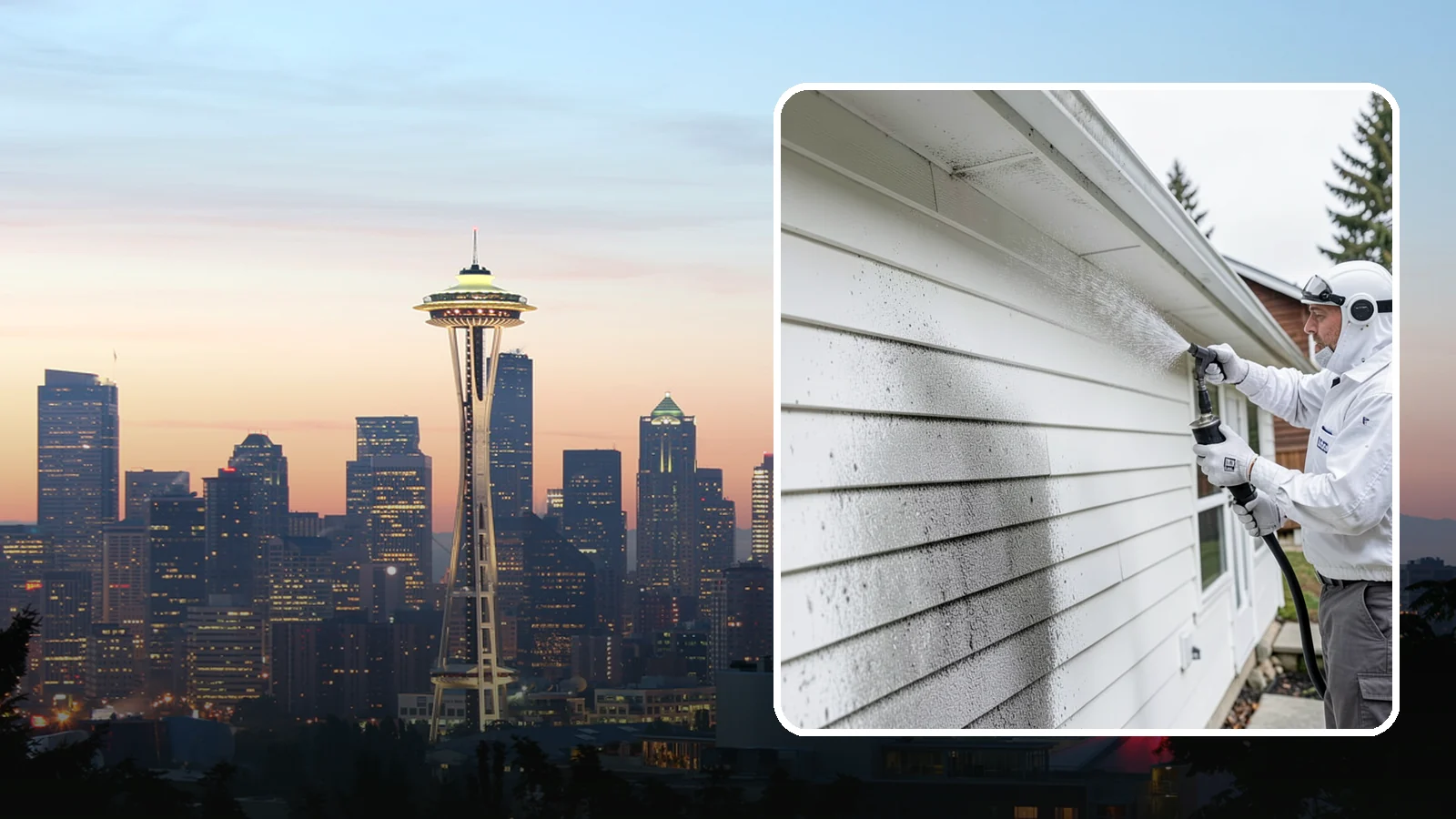 House Mildew Removal in Seattle, King County, WA - House mildew removal eliminates the fuzzy gray and black mildew that our humid, shaded climate spreads across siding and trim.