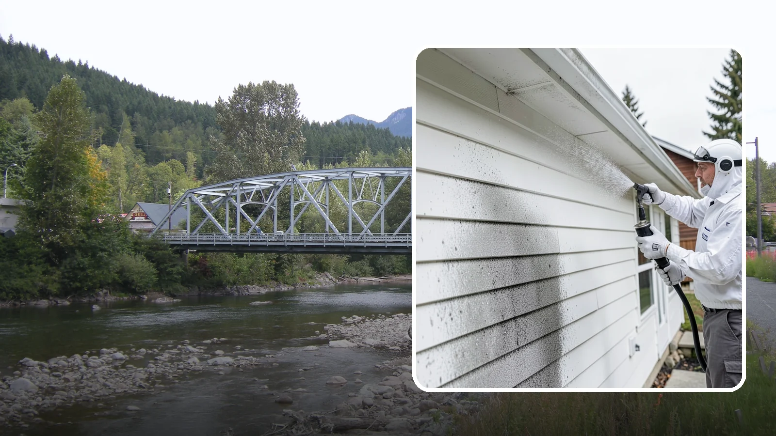 House Mildew Removal in Skykomish, King County, WA - House mildew removal eliminates the fuzzy gray and black mildew that our humid, shaded climate spreads across siding and trim.