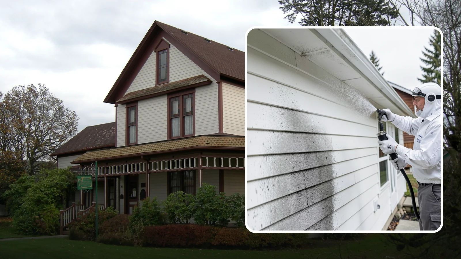 House Mildew Removal in Sumner, Pierce County, WA - House mildew removal eliminates the fuzzy gray and black mildew that our humid, shaded climate spreads across siding and trim.