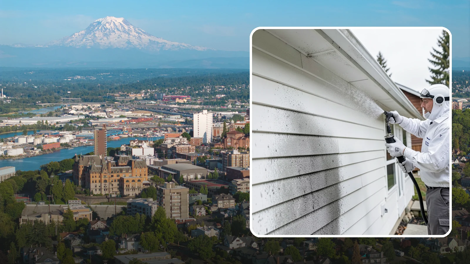 House Mildew Removal in Tacoma, Pierce County, WA - House mildew removal eliminates the fuzzy gray and black mildew that our humid, shaded climate spreads across siding and trim.