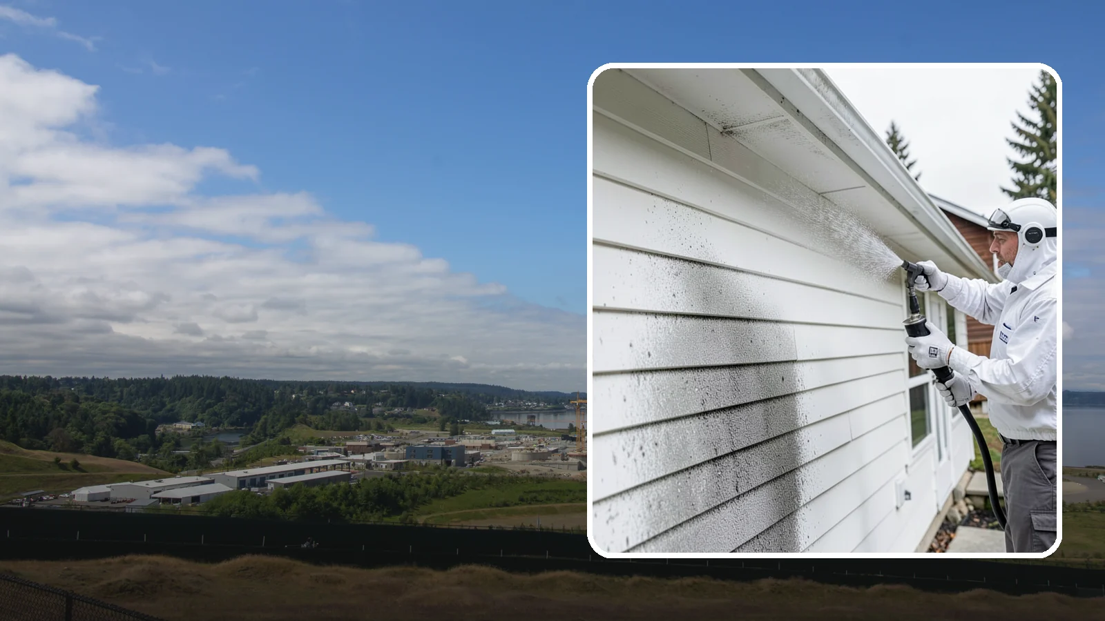 House Mildew Removal in University Place, Pierce County, WA - House mildew removal eliminates the fuzzy gray and black mildew that our humid, shaded climate spreads across siding and trim.
