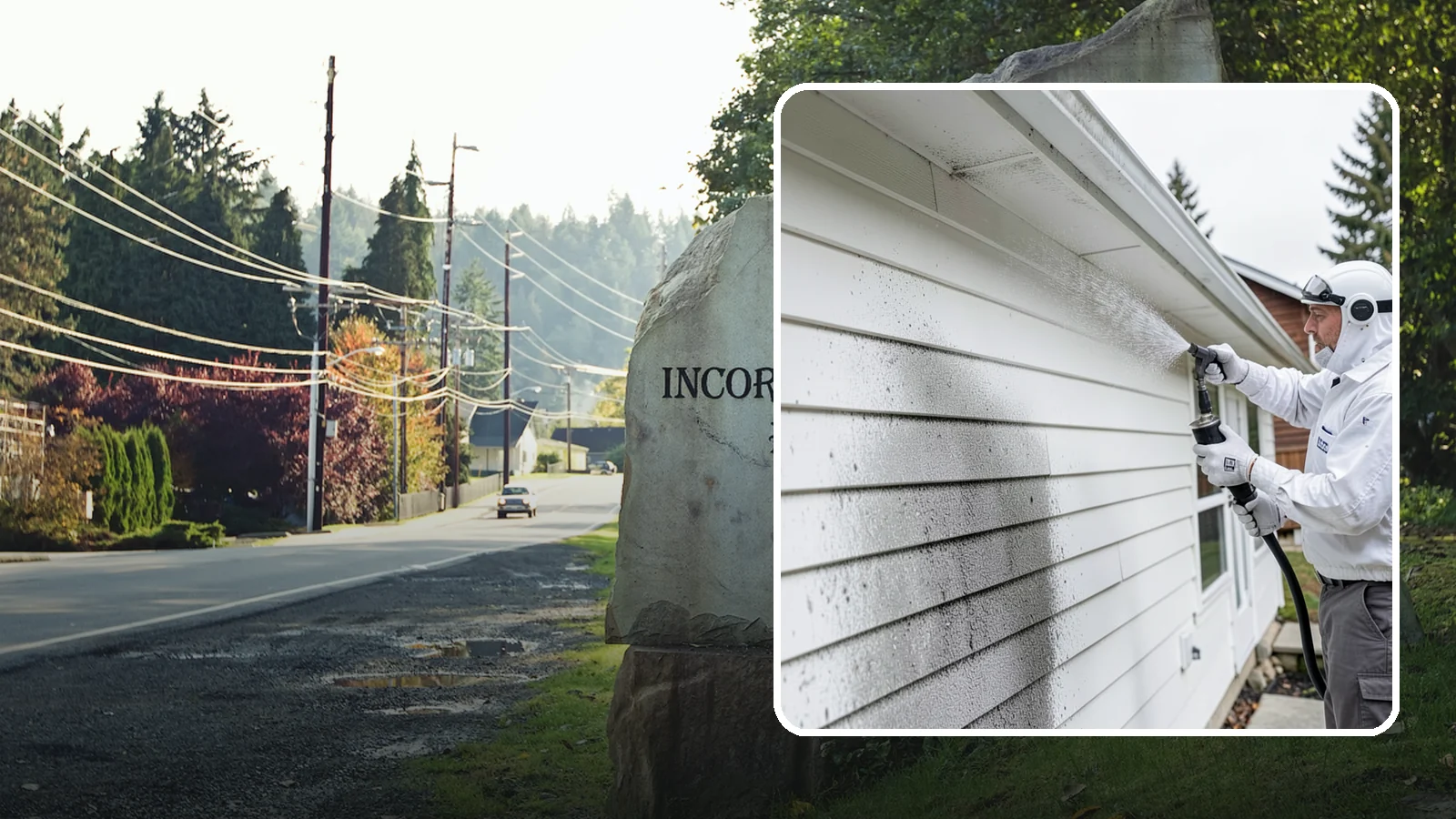 House Mildew Removal in Wilkeson, Pierce County, WA - House mildew removal eliminates the fuzzy gray and black mildew that our humid, shaded climate spreads across siding and trim.