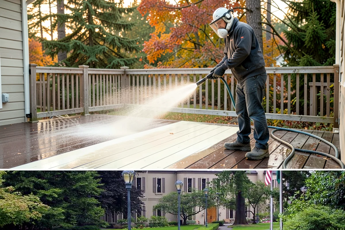 House Mildew Removal in Woodinville, King County, WA - Treat during dry summer days so the solution can dwell and dry before renewed moisture feeds regrowth.