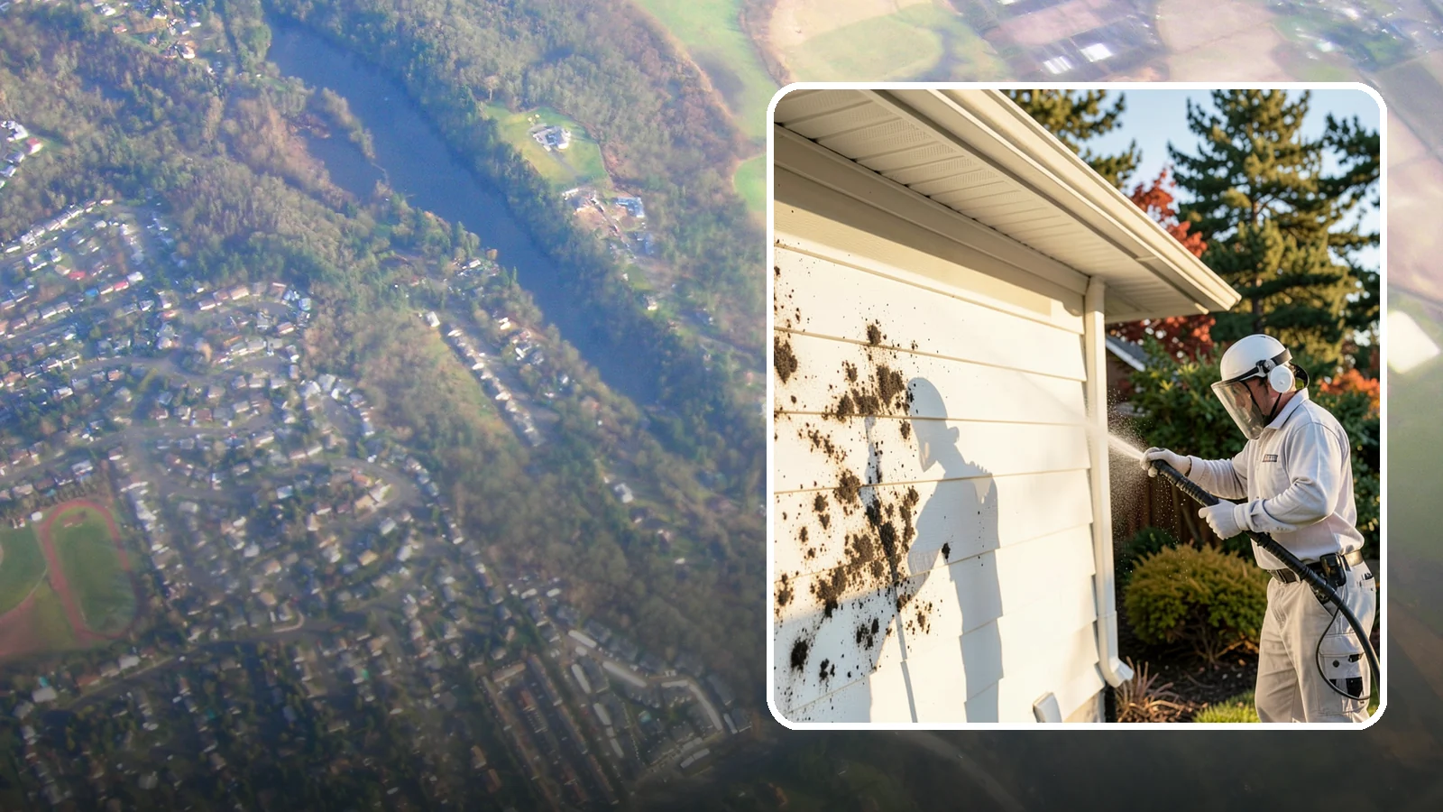 House Mold Removal in Algona, King County, WA - House mold removal treats the darker mold colonies that take hold on damp siding in our shaded, consistently wet conditions.