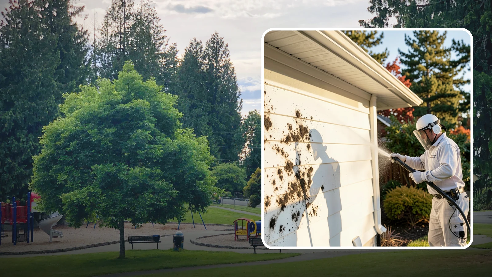 House Mold Removal in Bonney Lake, Pierce County, WA - House mold removal treats the darker mold colonies that take hold on damp siding in our shaded, consistently wet conditions.