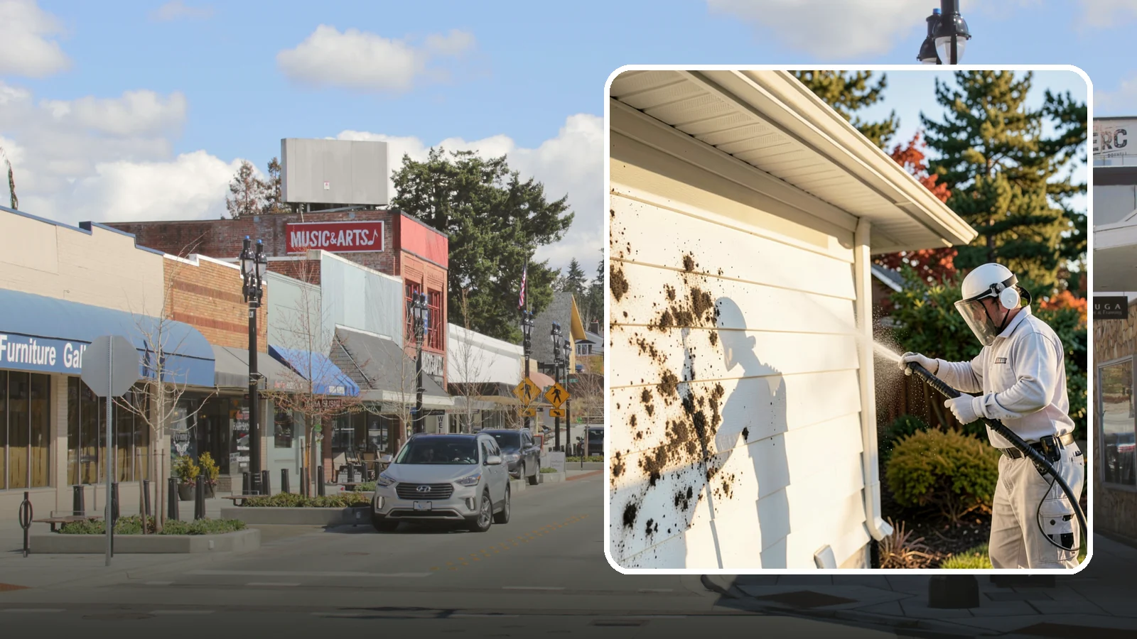 House Mold Removal in Bothell, King County, WA - House mold removal treats the darker mold colonies that take hold on damp siding in our shaded, consistently wet conditions.