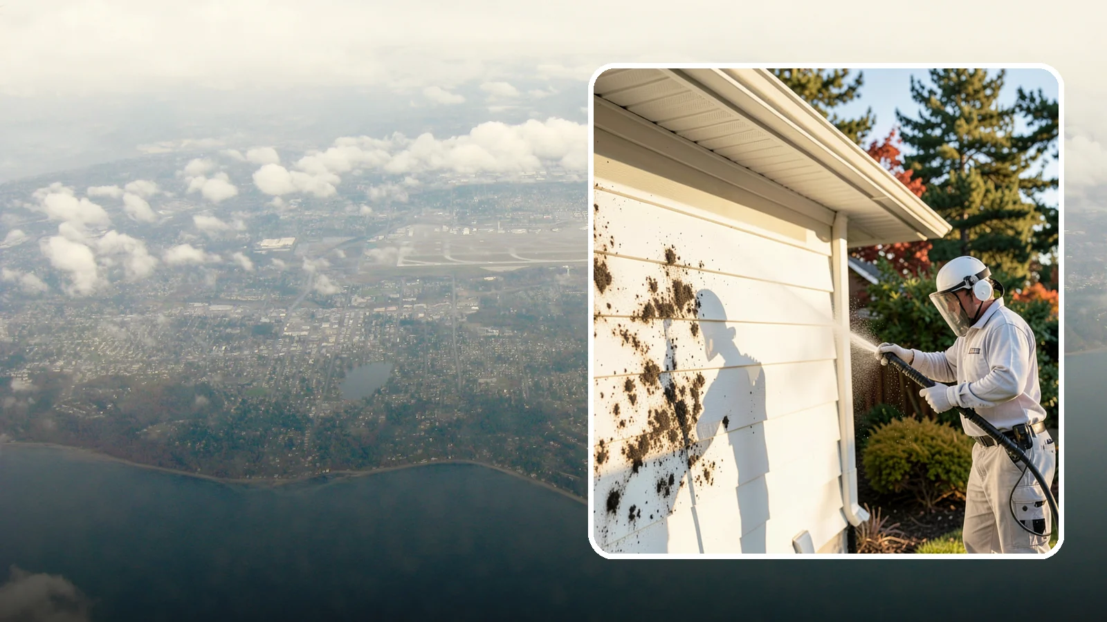 House Mold Removal in Burien, King County, WA - House mold removal treats the darker mold colonies that take hold on damp siding in our shaded, consistently wet conditions.