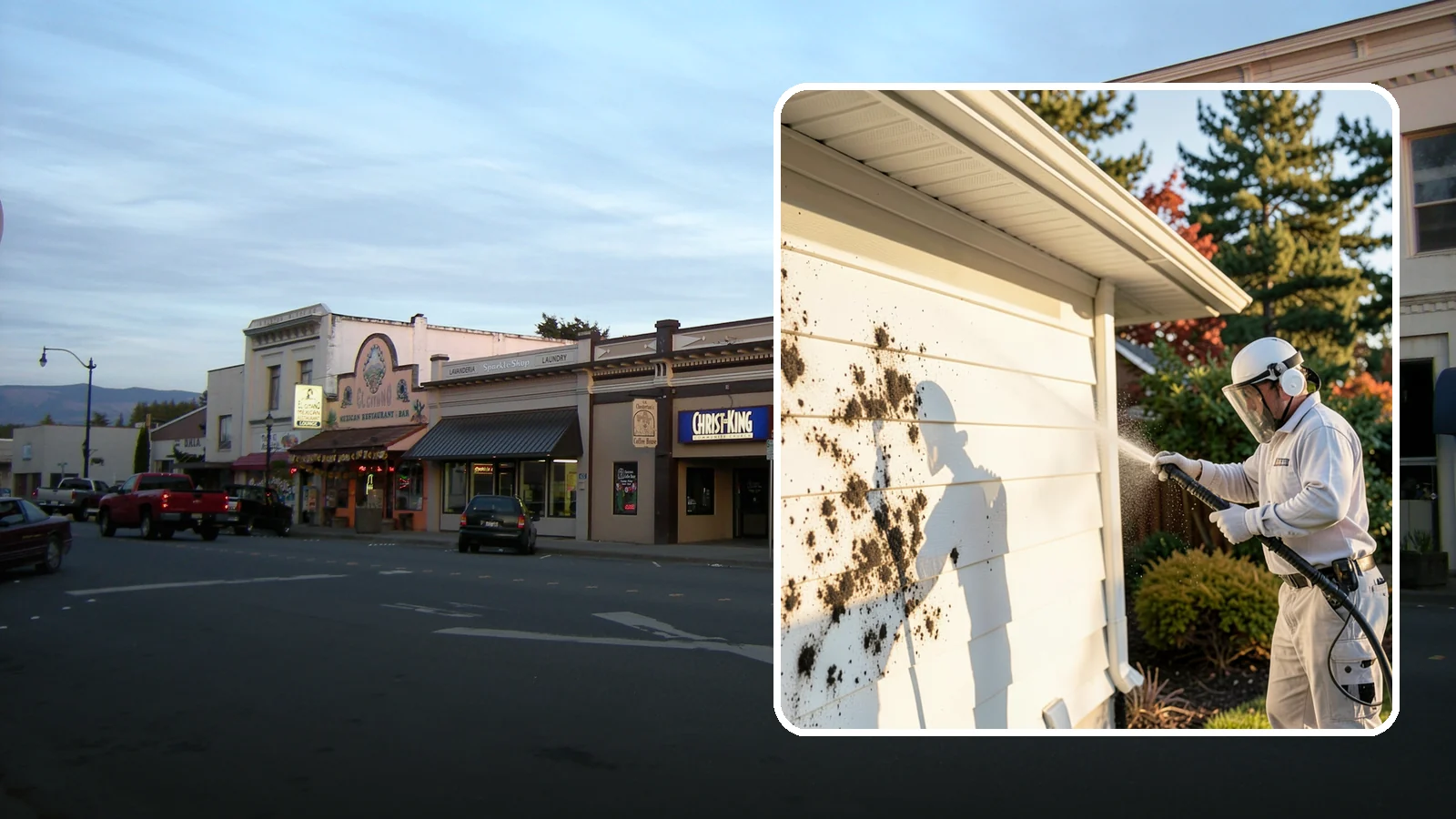 House Mold Removal in Burlington, Skagit County, WA - House mold removal treats the darker mold colonies that take hold on damp siding in our shaded, consistently wet conditions.