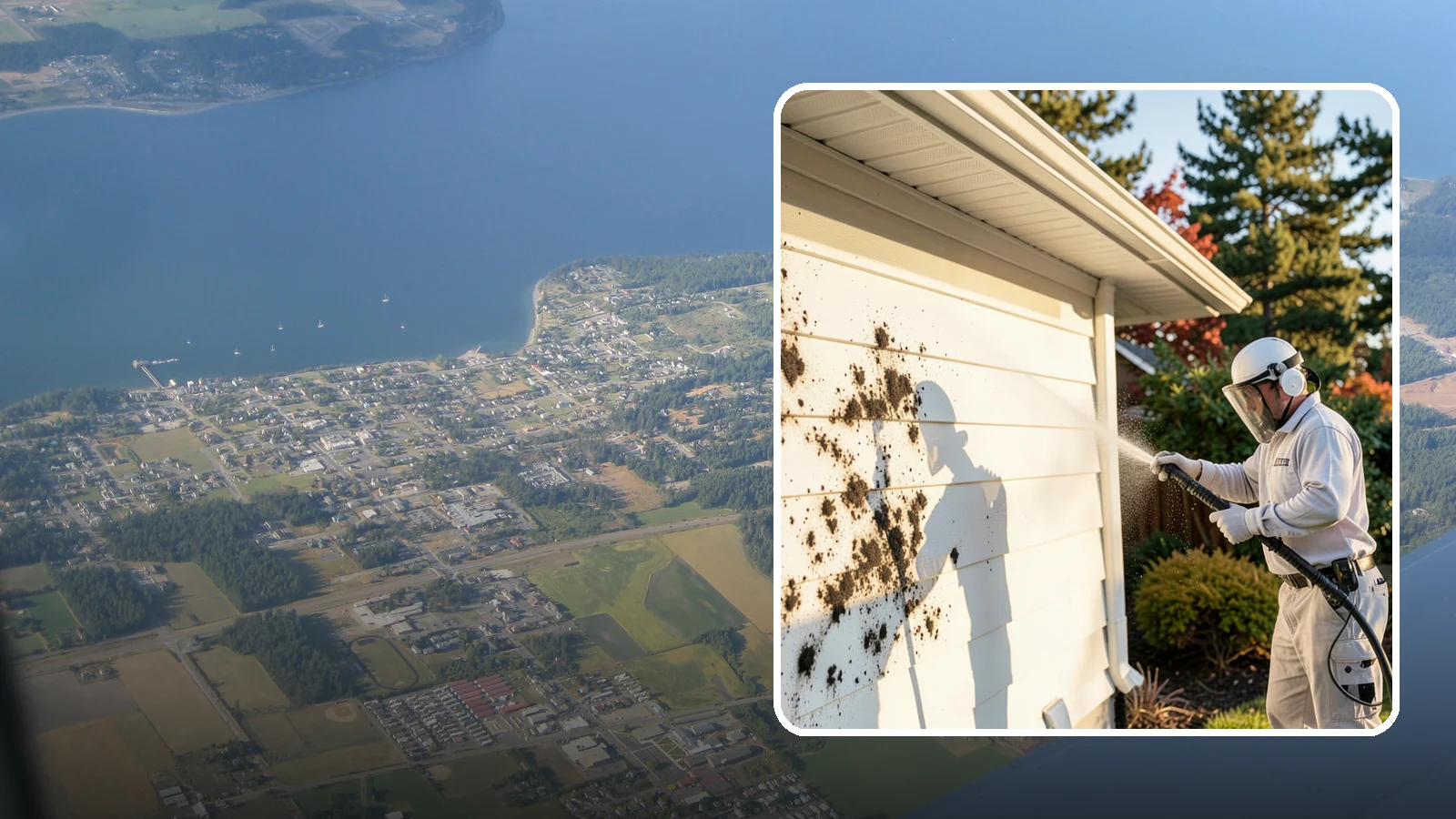 House Mold Removal in Coupeville, Island County, WA - House mold removal treats the darker mold colonies that take hold on damp siding in our shaded, consistently wet conditions.