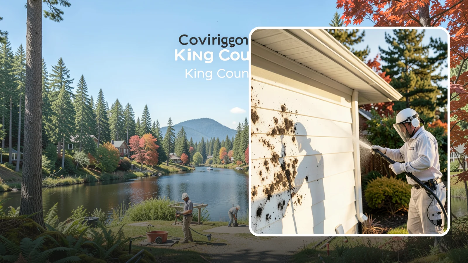 House Mold Removal in Covington, King County, WA - House mold removal treats the darker mold colonies that take hold on damp siding in our shaded, consistently wet conditions.