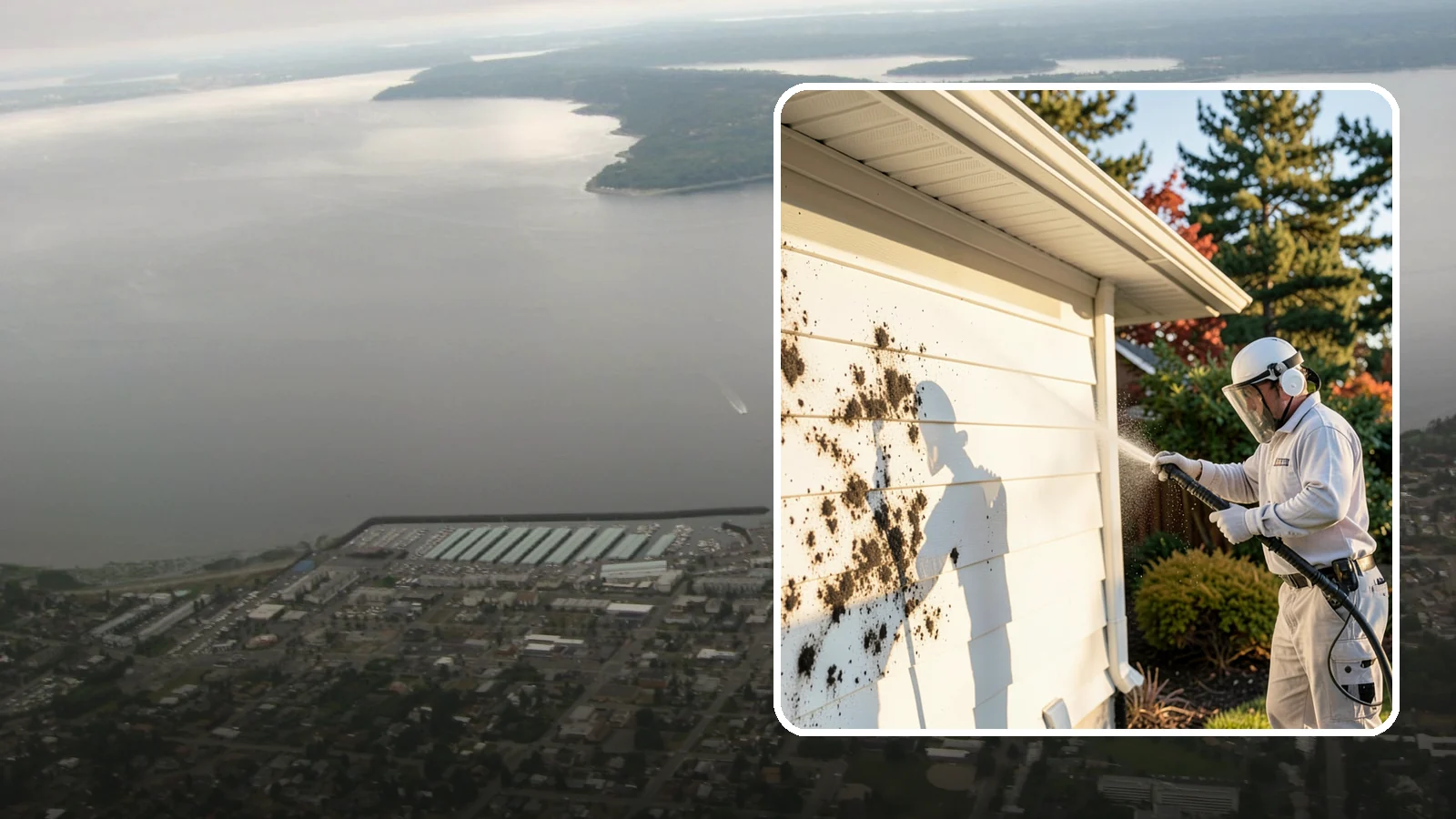 House Mold Removal in Des Moines, King County, WA - House mold removal treats the darker mold colonies that take hold on damp siding in our shaded, consistently wet conditions.