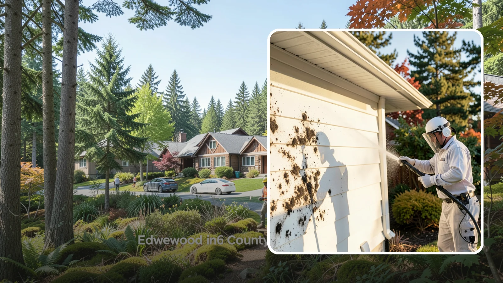 House Mold Removal in Edgewood, Pierce County, WA - House mold removal treats the darker mold colonies that take hold on damp siding in our shaded, consistently wet conditions.