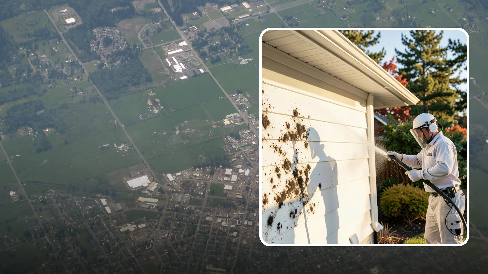 House Mold Removal in Enumclaw, King County, WA - House mold removal treats the darker mold colonies that take hold on damp siding in our shaded, consistently wet conditions.