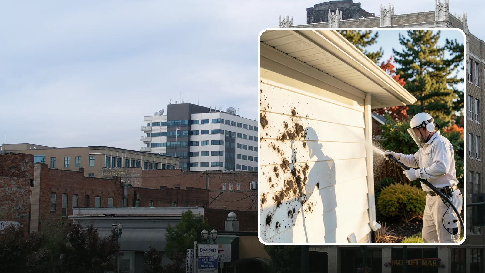 House Mold Removal in Everett, Snohomish County, WA - House mold removal treats the darker mold colonies that take hold on damp siding in our shaded, consistently wet conditions.