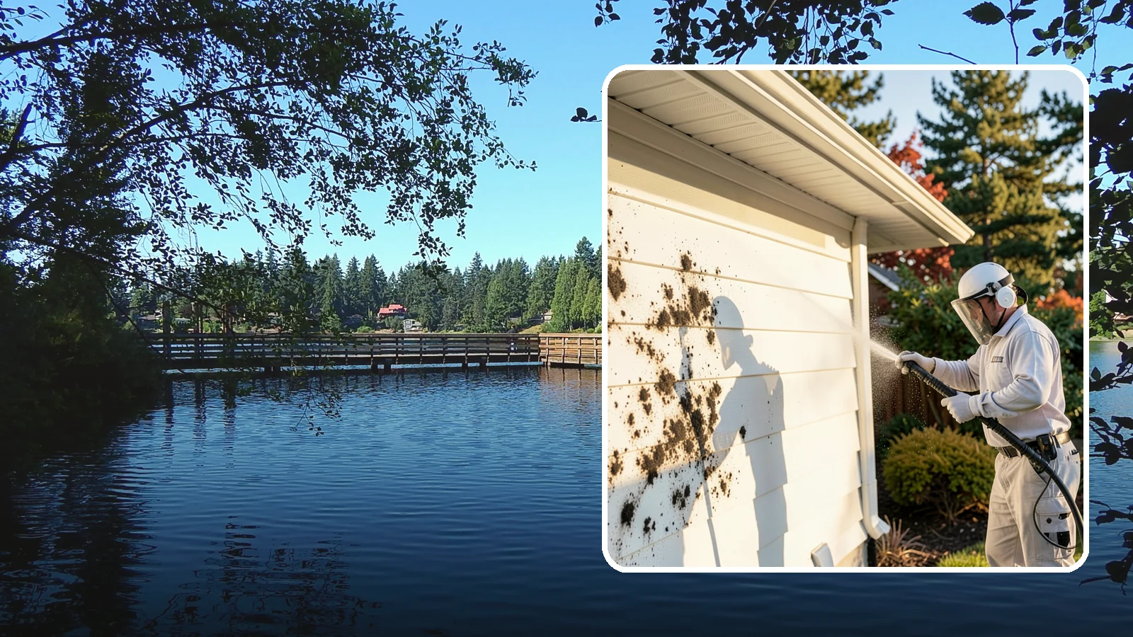 House Mold Removal in Federal Way, King County, WA - House mold removal treats the darker mold colonies that take hold on damp siding in our shaded, consistently wet conditions.