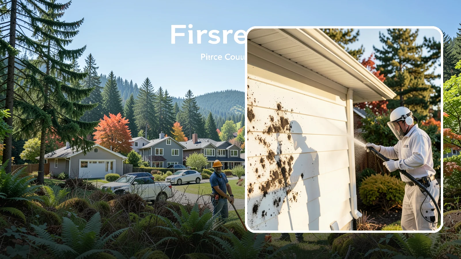 House Mold Removal in Fircrest, Pierce County, WA - House mold removal treats the darker mold colonies that take hold on damp siding in our shaded, consistently wet conditions.