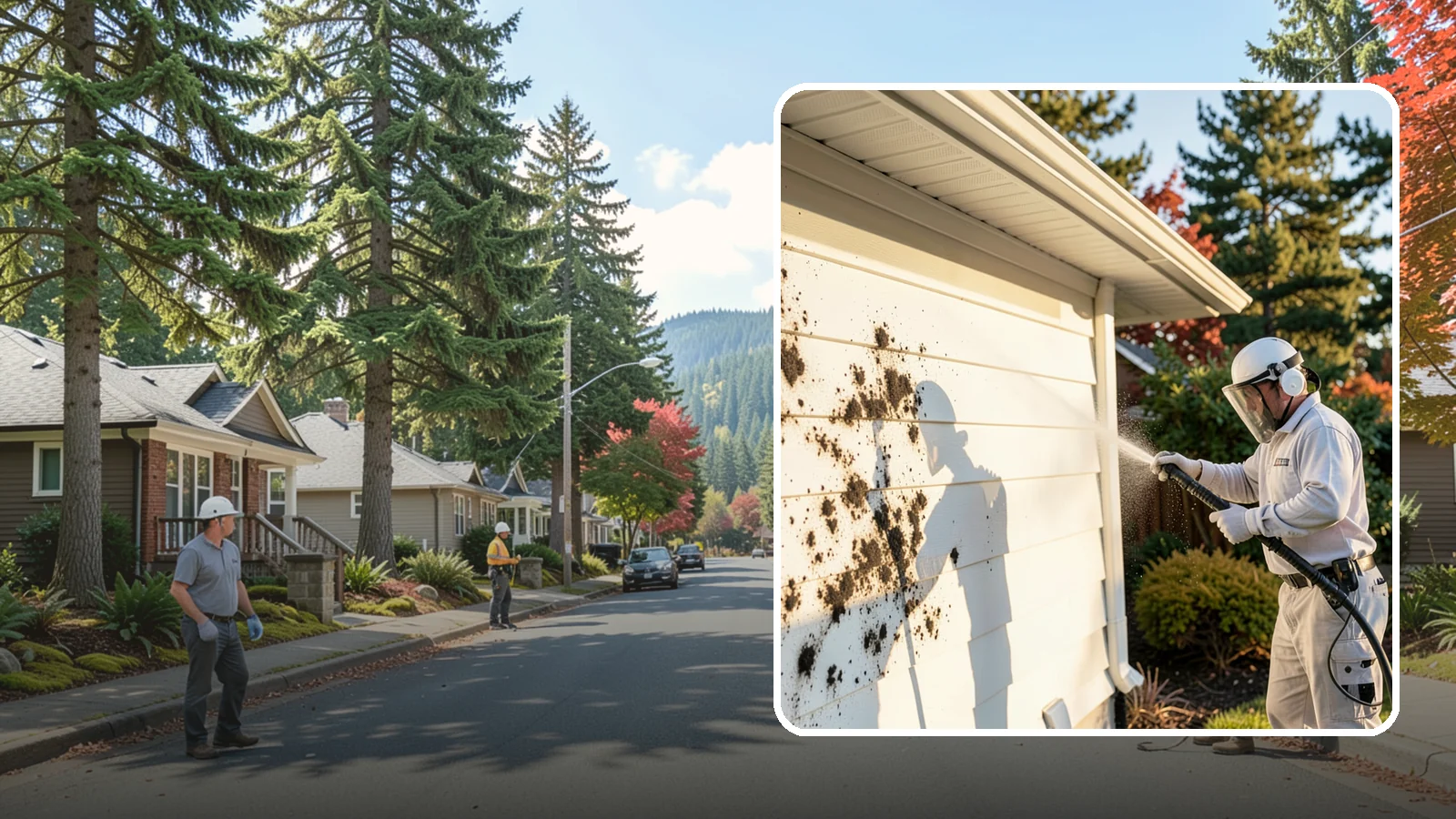 House Mold Removal in Hunts Point, King County, WA - House mold removal treats the darker mold colonies that take hold on damp siding in our shaded, consistently wet conditions.