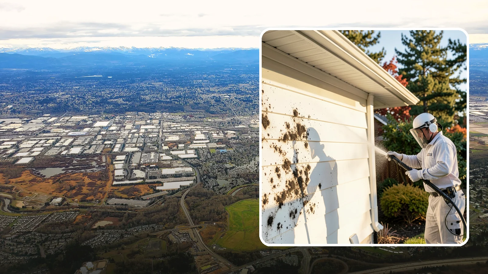 House Mold Removal in Kent, King County, WA - House mold removal treats the darker mold colonies that take hold on damp siding in our shaded, consistently wet conditions.
