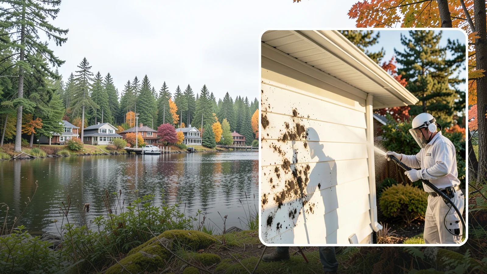 House Mold Removal in La Conner, Skagit County, WA - House mold removal treats the darker mold colonies that take hold on damp siding in our shaded, consistently wet conditions.